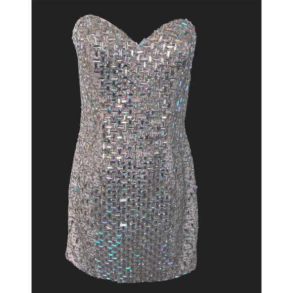 Sparkling Strapless Mini Dress Iridescent Sequin Embellished Party Cocktail - Picture 3 of 15
